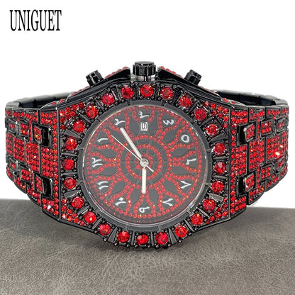 UNIGUET Hip Hop Wristwatch For Men Luxury lce Out Full Diamond Watches Fashion Green Watch Waterproof Clock Man 2026 Hot Sale