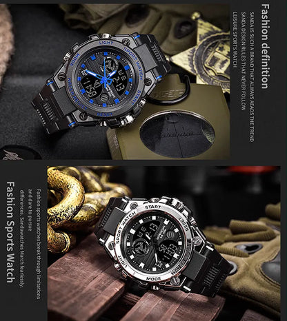 SANDA Top Luxury Watches Men Military Army Mens Watch Waterproof Sport Wristwatch Dual Display Watch Male Relogio Masculino