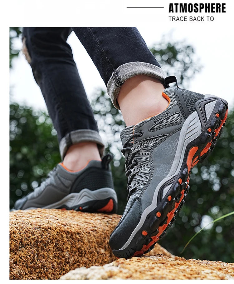 Sapatos de caminhada de marca para homem em malha respirável, calçado de viagem outdoor impermeável para caça e pesca, sapatos desportivos de montanha, todo-o-terreno e equitação