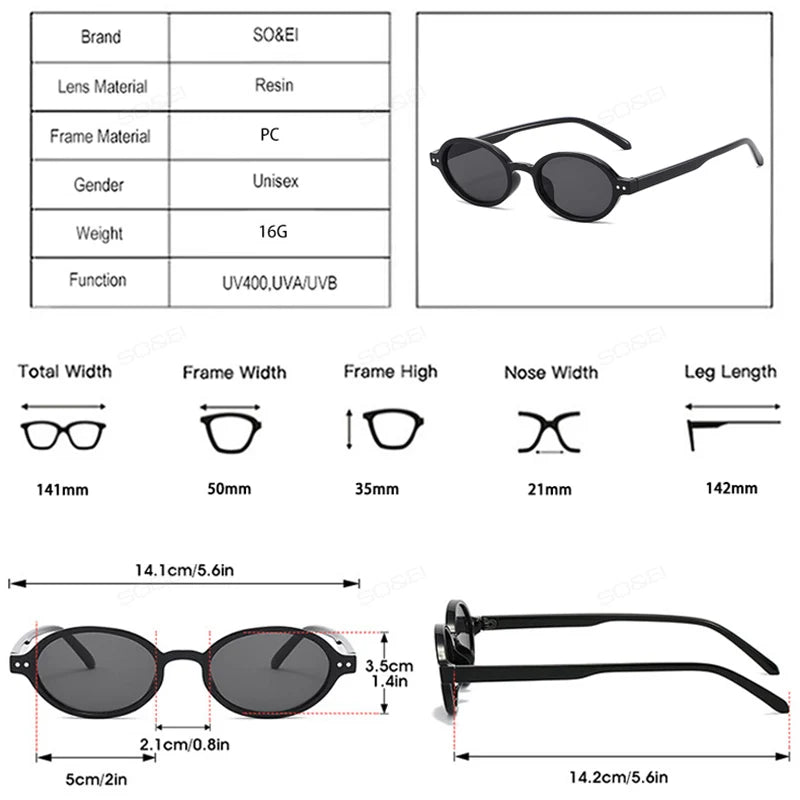 Ochelari de soare SO&EI Retro, mici, ovali, pentru femei, cu nituri, model leopard, pentru bărbați, stil punk, cu protecție UV400