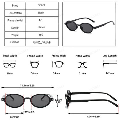 Ochelari de soare SO&EI Retro, mici, ovali, pentru femei, cu nituri, model leopard, pentru bărbați, stil punk, cu protecție UV400