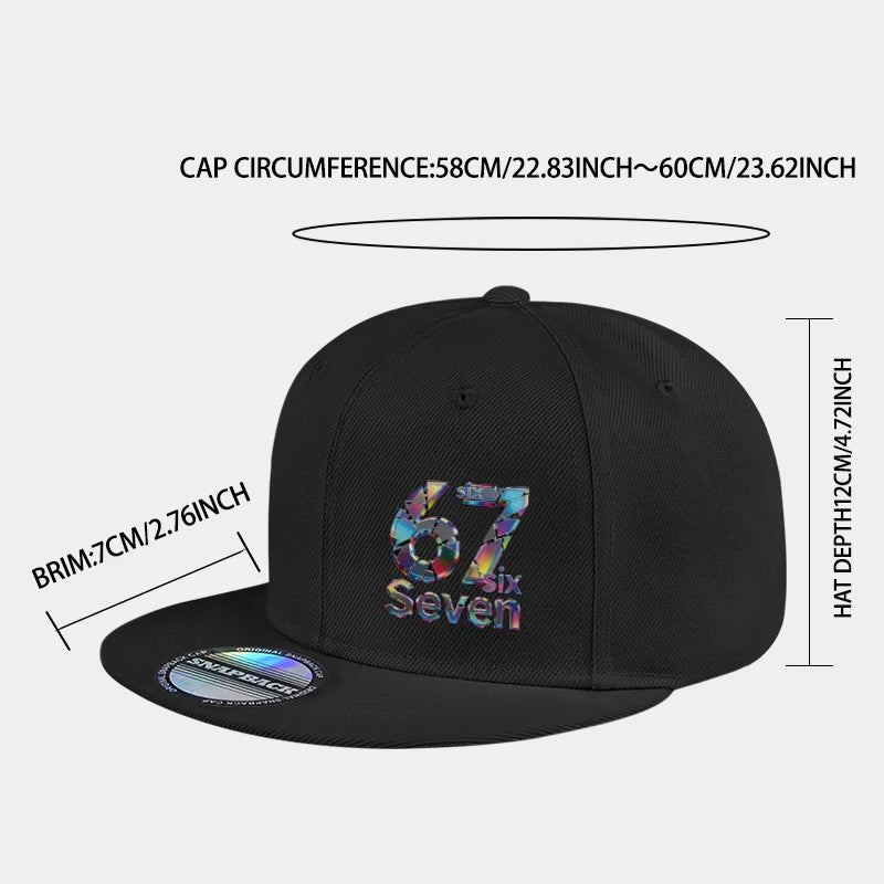 Cool Laser-Printed “67” Digital Print Hip-Hop Flat-Brim Cap – Adjustable Hip-Hop Outdoor Casual Unisex Baseball Cap