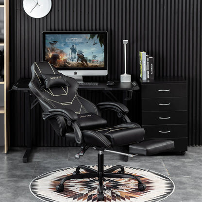 WOTSTA Gaming Stuhl Ergonomisch Gaming Chair Bürostuhl mit Fußstütze Racing Computerstuhl Höhenverstellbar Gepolstert Computerst