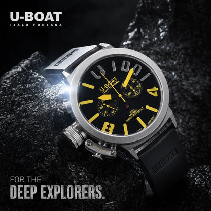U-Boat Classico 1001 Style Men's Watch Big Dial Stainless Steel Case Rubber Band Luminous Waterproof 1001M Sports Wristwatch