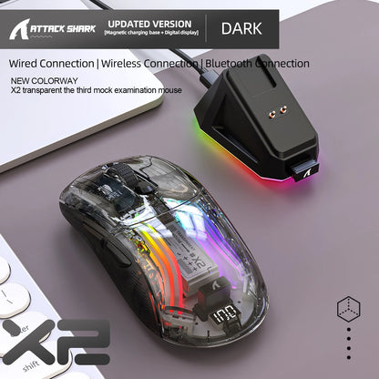 Attack Shark X2PRO Bluetooth Mouse, Tri-Mode, RGB Lights, Magnetic Charging, Transparent, Battery Indicator, Computer Phone