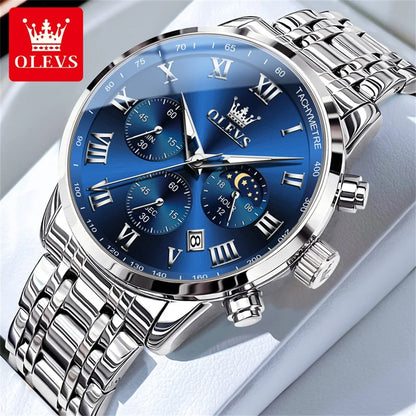 OLEVS 5529 Top-Luxusmarke Herrenuhr wasserdicht leuchtend Edelstahl Mondphase Timing Code Uhr neue Quarz-Herrenuhr