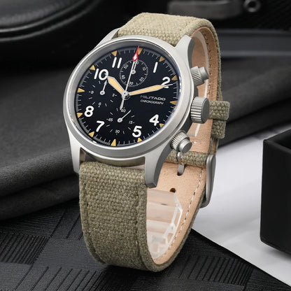 Militado ML1868KF Retro VK67 Quartz Chronograph Watch Stainless Steel Case 3 Dial Waterproof 100M  Multifunction Military Watch