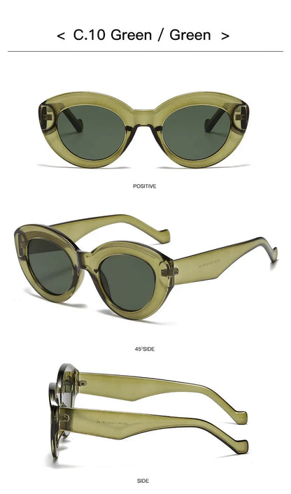 JNPCXI Ochelari de soare pentru femei, model „Cat Eye” supradimensionat, la modă, cu dungi verzi, stil retro, protecție UV400; ochelari de soare ovali pentru bărbați, la modă