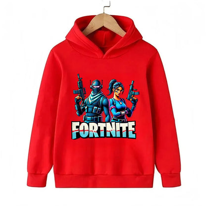 Sweats com capuz para criança com estampado do jogo Fortnite, conjunto cartoon confortável, tops largos de manga comprida, roupa de outono e inverno