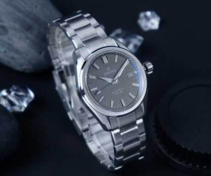 Cronos Men Watch 39mm Automatic Miyota 9015 Movement Wristwatches White Dial Birch Pattern Solid Links Sapphire 10 ATM L6040M