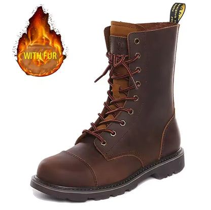 KOWM Cowhide Outdoor Men Hiking Shoes Waterproof Tactical Desert Shoes Hunting Boots Snow Boots Fur Sneakers Women Trekking Shoes