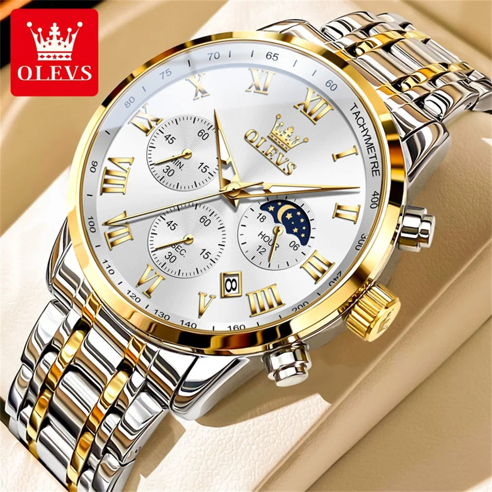 OLEVS 5529 Top-Luxusmarke Herrenuhr wasserdicht leuchtend Edelstahl Mondphase Timing Code Uhr neue Quarz-Herrenuhr