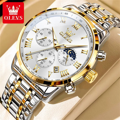 OLEVS 5529 Top-Luxusmarke Herrenuhr wasserdicht leuchtend Edelstahl Mondphase Timing Code Uhr neue Quarz-Herrenuhr