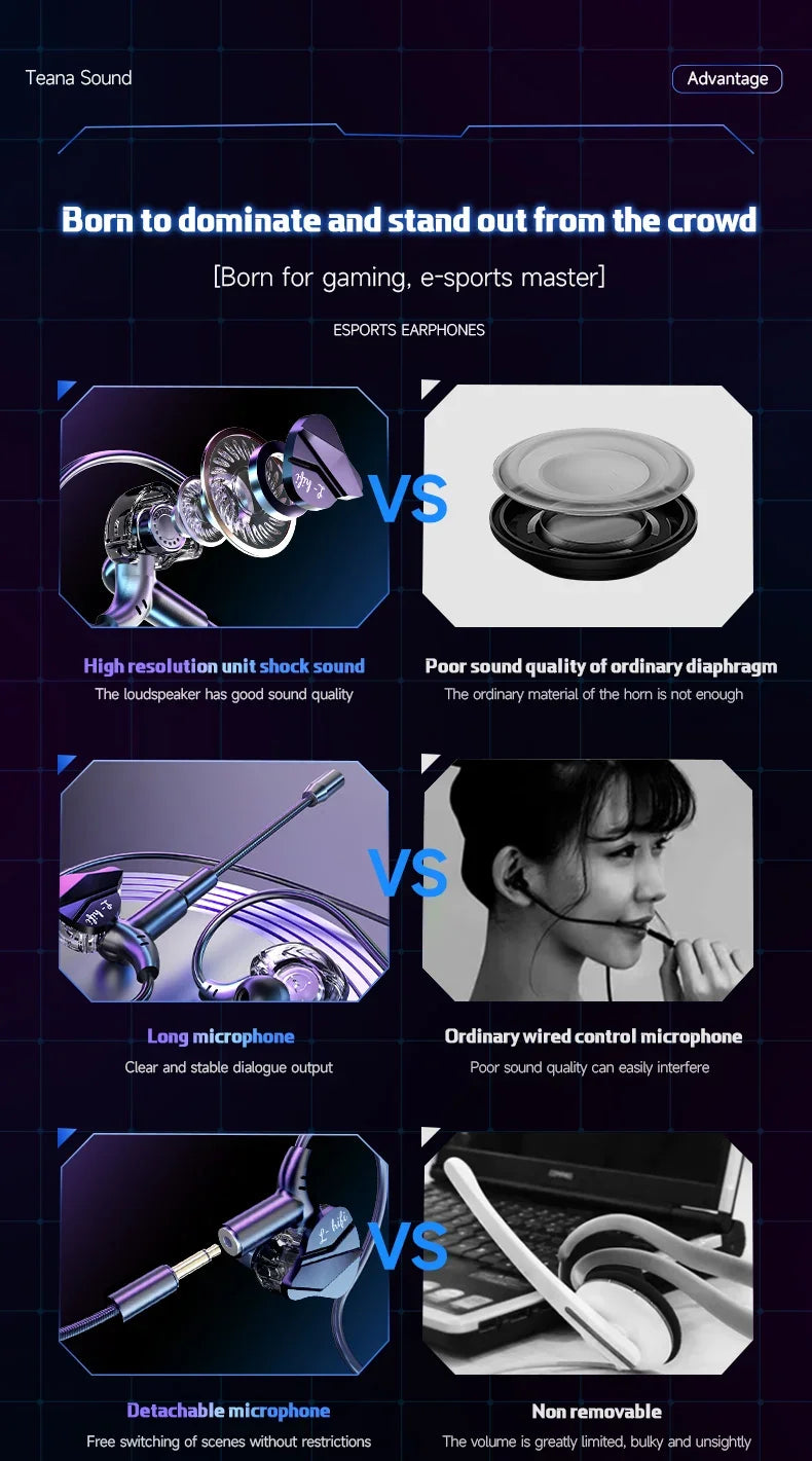 Auriculares para videojuegos con doble micrófono, auriculares estéreo Hi-Fi para videojuegos con conexión tipo C y cable de 3,5 mm, auriculares intraauriculares con reducción de ruido y micrófono para Samsung
