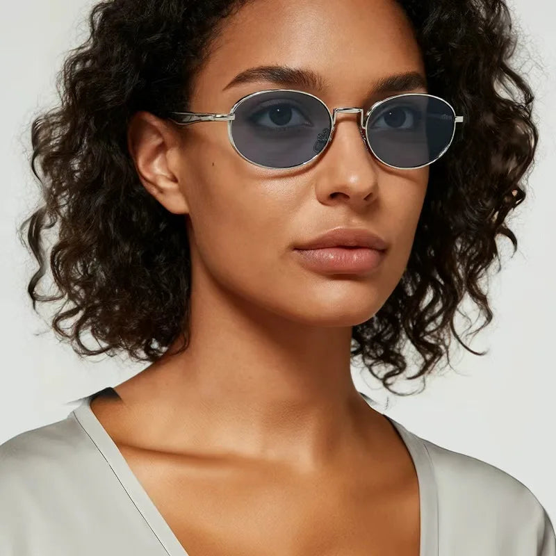 Ochelari de soare cu lentile ovale metalice, protecție UV, ramă mică în stil retro, ochelari de soare clasici de marcă, creație de designer, pentru femei și bărbați