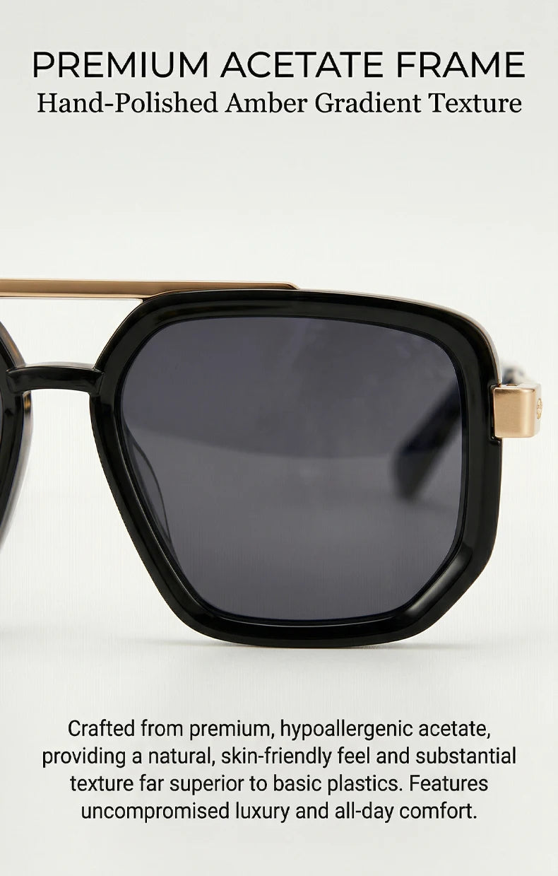 Ochelari de soare pătrați polarizați pentru bărbați, de lux, în stil vintage, cu punte dublă, lentile cu gradient, ochelari de soare pentru șofat, ochelari de soare retro cu partea superioară plată, pentru bărbați
