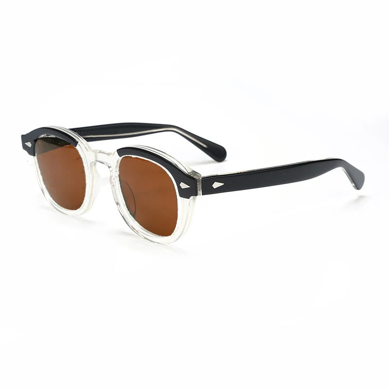 Ochelari de soare polarizați pentru bărbați și femei, stil Johnny Depp Lemtosh, ochelari de soare retro cu ramă rotundă din acetat și lentile UV400, Oculos