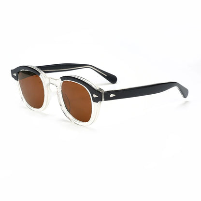 Ochelari de soare polarizați pentru bărbați și femei, stil Johnny Depp Lemtosh, ochelari de soare retro cu ramă rotundă din acetat și lentile UV400, Oculos