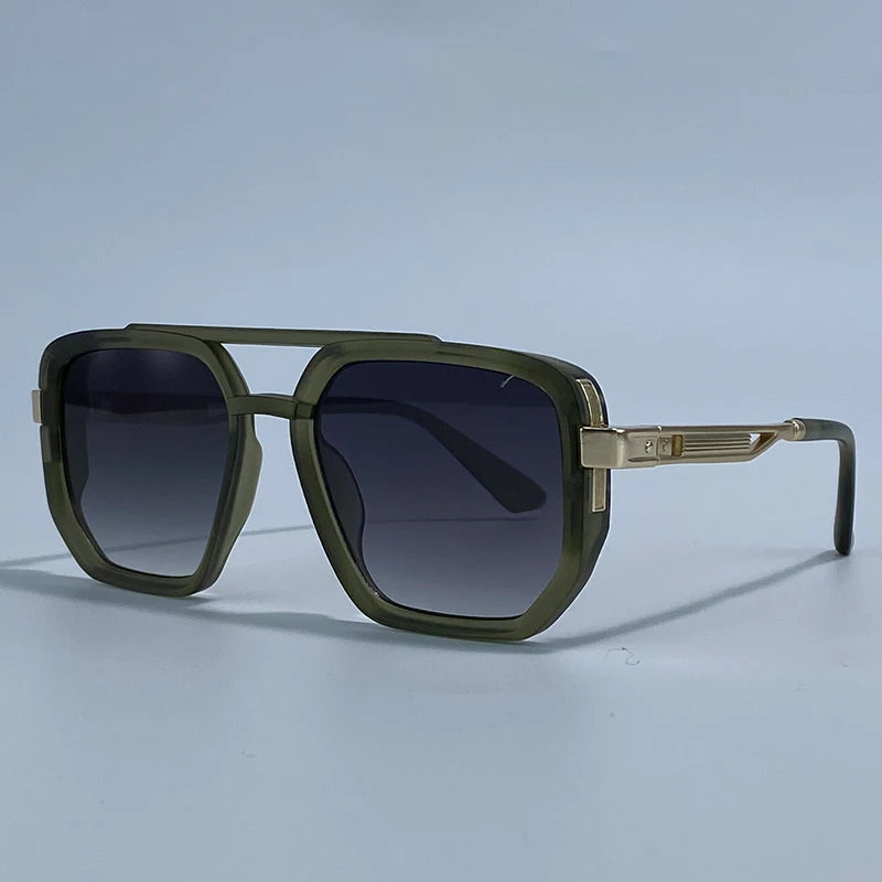 Ochelari de soare pătrați polarizați pentru bărbați, de lux, în stil vintage, cu punte dublă, lentile cu gradient, ochelari de soare pentru șofat, ochelari de soare retro cu partea superioară plată, pentru bărbați