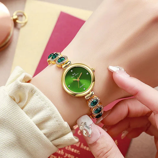 Famous Brand Women's Quartz Watches Luxury Green Gemstone Bracelet Watch Gift Female Wristwatch Dropshipping Relojes Para Mujer