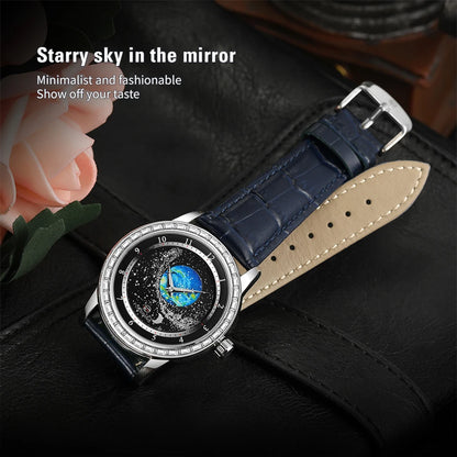 2026 FORSINING Design Earth Star Moon Set With Diamonds Genuine Belt Men Mechanical Automatic Watch Waterproof For Business