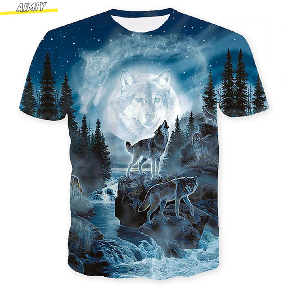 Men's Hipster Wolf 3D Printed T-Shirt Printing Short Sleeve Fashion Summer Tee 3D Animal Plus Size Round Neck Daily Holiday Top