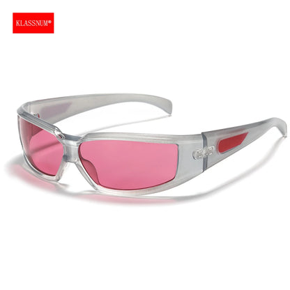 KLASSNUM Ochelari pentru femei Y2k Ochelari de soare la modă pentru bărbați, cu un design futurist și tehnologic Ochelari de soare argintii și roz pentru fete, cu protecție UV400