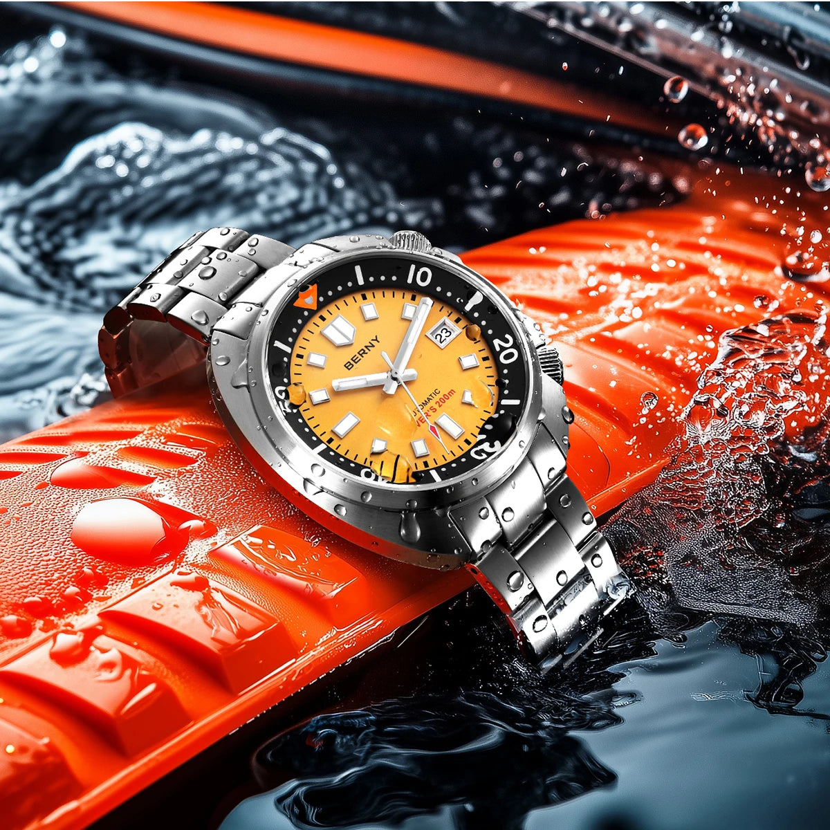 BERNY Automatic Dual Crown Diver Watch For Men Super Luminous Miyota 8215 Sapphire Swim Sport 20ATM Mechanical Men's Dive Watch