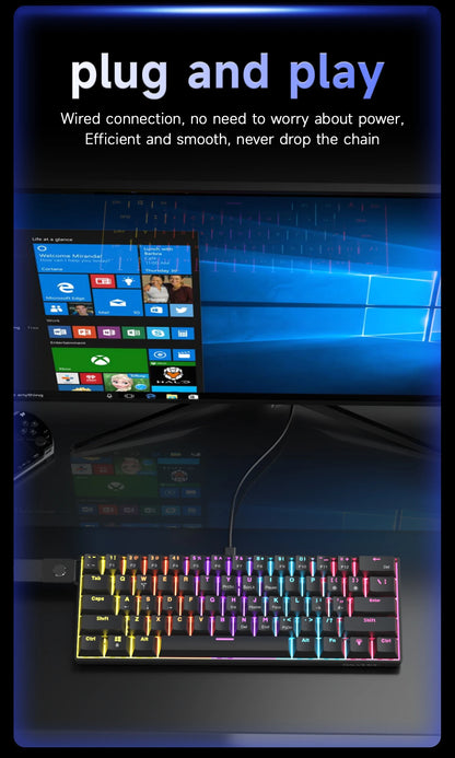 Ajazz NK61 Wired Mechanical Gaming Keyboard with full-key hot-swappable switches  RGB lighting effects 61 keys red switches