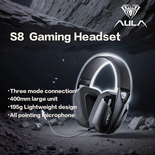 AULA S8 Gaming Headset with Three Mode Connection Lightweight Design Detachable Microphone Esports Headset