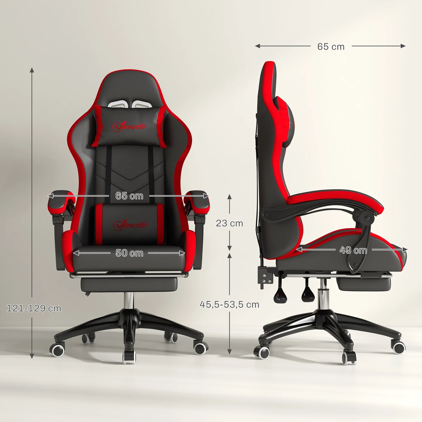 Vinsetto Ergonomic Reclining Gaming Chair 135 ° , Pu Leather Racing Gamer Chair with Lumbar Support, Adjustable Height, Headrest and Retractable Footrest, for Office, Study, Black and Red