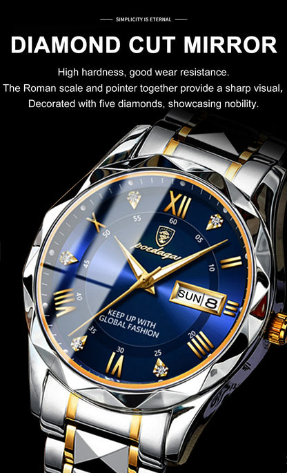 POEDAGAR Luxury Business Men's Watches Waterproof Stainless Steel Luminous Man Wristwatch Date Week Quartz Sport Men Watch Reloj