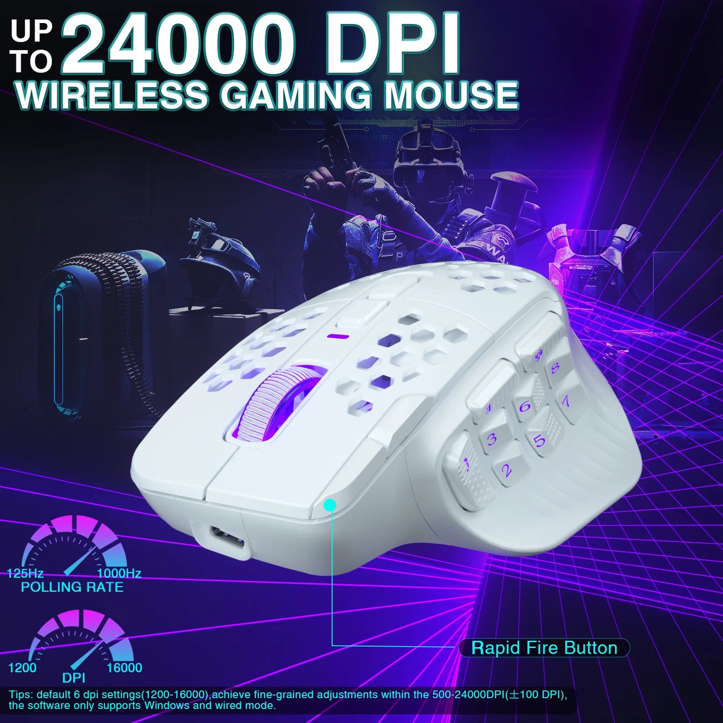 SOLAKAKA SM809 Pro Wireless MMO Gaming Mouse PAW3311 16 Side Buttons 24000 DPI RGB Honeycomb Programmable Macro Wireless Mouse