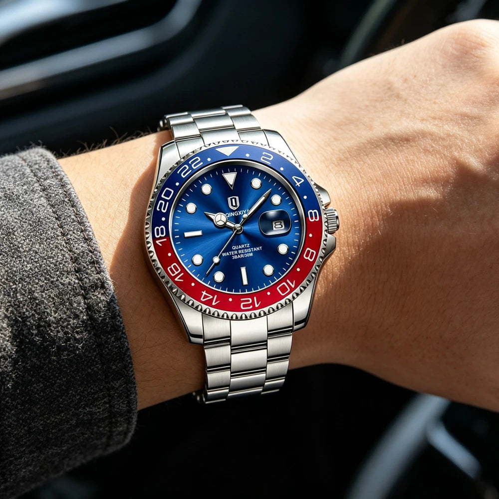 2026 New QINGXIYA Luxury Men Quartz Watches Stainless Steel Waterproof Luminous Date Watch Top Brand Men Wristwatch reloj hombre