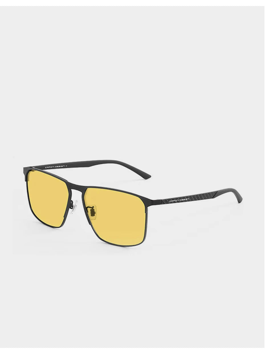 CAPONI Ochelari de soare cu vedere nocturnă de calitate superioară pentru bărbați și femei, ramă din fibră de carbon, ochelari pătrați, lentile UV400, ochelari de protecție BSYS28964