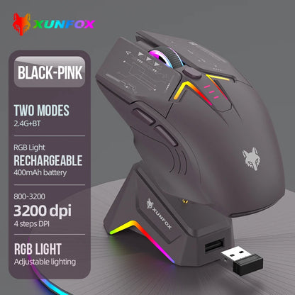 XUNSVFOX H2 Wireless Bluetooth Dual-Mode Mouse with RGB Lighting Effect for Laptop Gaming and Office, Magnetic Charging
