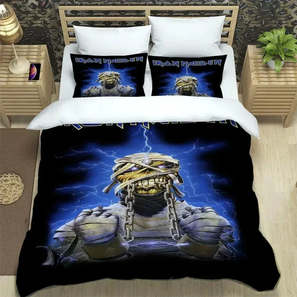 Set di biancheria da letto 3D Rock Band I-Iron-M-Maiden: raffinato set di biancheria da letto, composto da copripiumino, piumone e set completo, regalo di compleanno di lusso