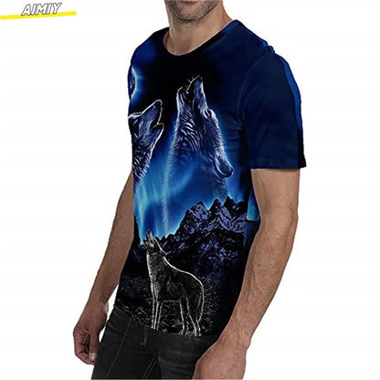 Men's Hipster Wolf 3D Printed T-Shirt Printing Short Sleeve Fashion Summer Tee 3D Animal Plus Size Round Neck Daily Holiday Top