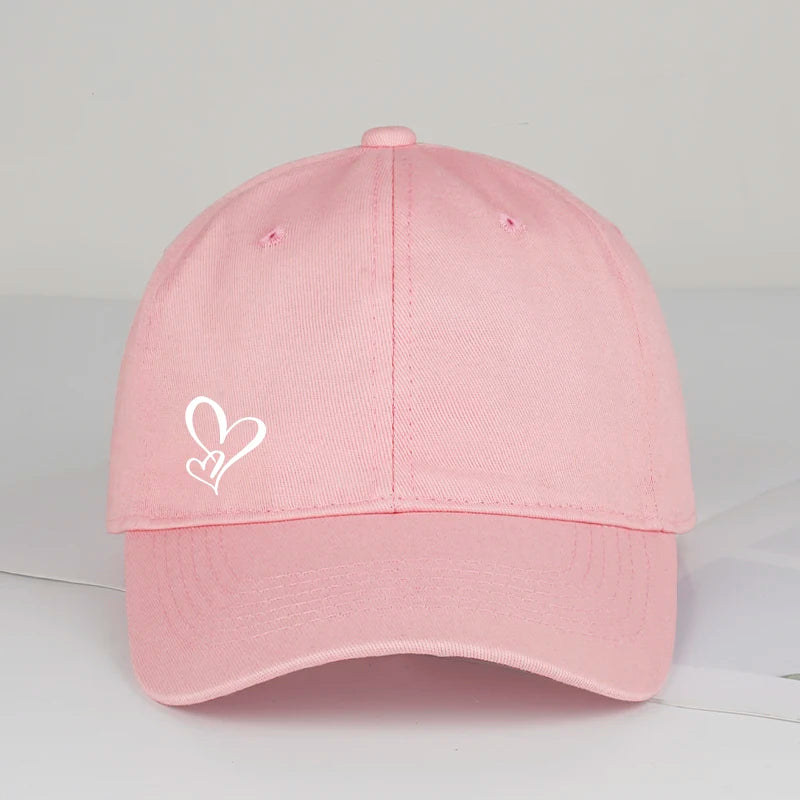 Minimalist Double Heart Print Soft-Peak Baseball Cap – Adjustable Unisex Casual Sun Hat for Couples – Perfect Gift for Best Frie