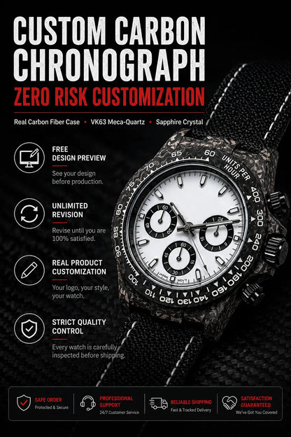 39mm Carbon Fiber Panda Chronograph Watch VK63 Quartz Sapphire Crystal Custom Logo Men's Sports Wristwatch