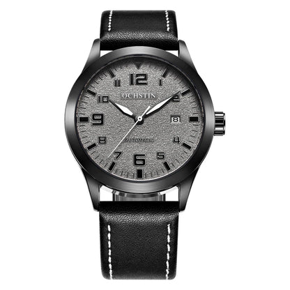 OCHSTIN Mens Fashion Luxury Mechanical Automatic Skeleton Watch Transparent Back Cover Creative Design With Yellow Calendar Dial