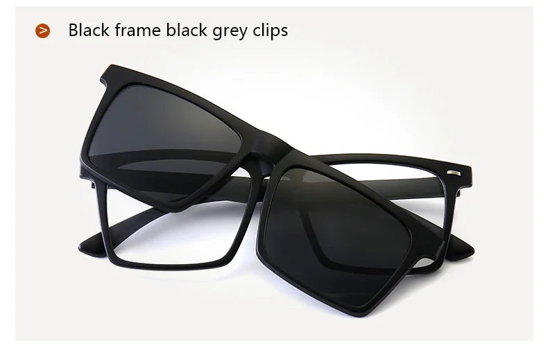Ochelari de soare polarizați cu magnet pentru miopie, pentru femei și bărbați, ochelari cu clemă, ochelari optici pătrați, rame de ochelari 6 în 1 – de la -0,5 la -10