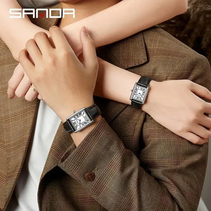 SANDA 9031/1108 Sport Casual Women Men Quartz Watches Reloj Luxury Couple Watch Resistant Leather Strap Square Dial Waterproof