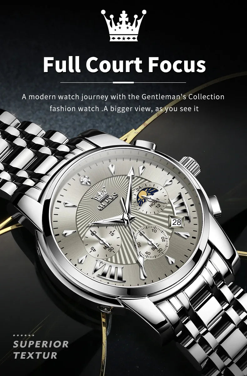 OLEVS Brand Fashion Red Watch for Men Luxury Sport Waterproof Stainless Steel Chronograph Quartz Watches Relogio Masculino