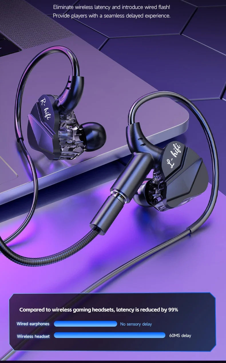 Auriculares para videojuegos con doble micrófono, auriculares estéreo Hi-Fi para videojuegos con conexión tipo C y cable de 3,5 mm, auriculares intraauriculares con reducción de ruido y micrófono para Samsung