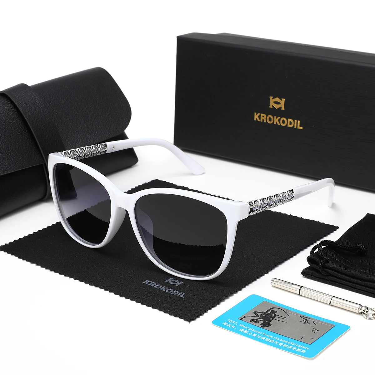 Ochelari de soare polarizați KROKODIL pentru femei, ochelari de soare pătrați la modă, ramă unisex, protecție UV400, set cu cutii
