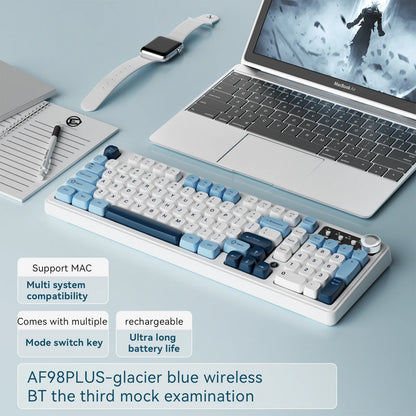 AJAZZ AF98 Wired/Wireless Keyboard Mechanical Feel Office Long Battery Life Three-Mode RGB Mixed Light ABS Keycaps Ergonomics