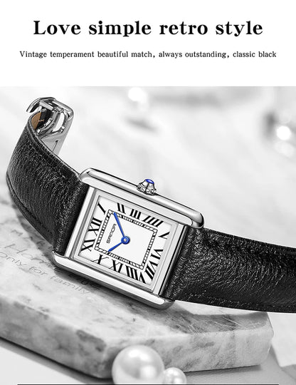 SANDA New Couple Tank Watches Wear Resistant Leather Strap Luxury Square Dial Waterproof Sports Casual Men Women Quartz Watches