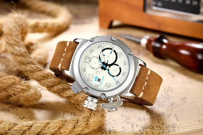 Automatic Watches for Men Mechanical Self Wind Genuine Leather Multifunction Date Boat Month Gold Bronze U Reloj Hombre Baratos