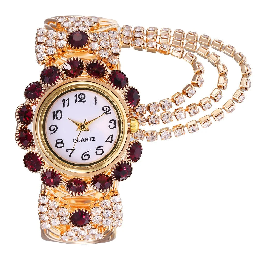5PCS Luxury Rhinestone Women Watches Jewelry Set Fashion Adjustable Bangle Ladies Quartz Wristwatch Reloj Mujer（Without Box）